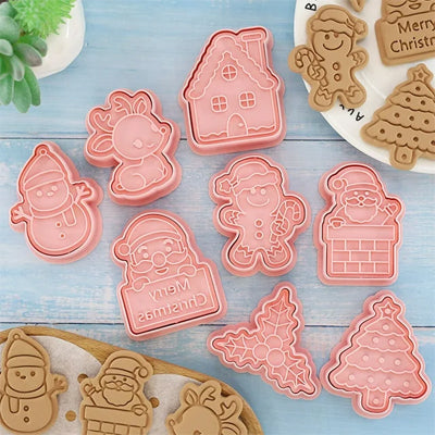 Ensemble de 8 emporte pièces de Noël 3D en plastique alimentaire rose
