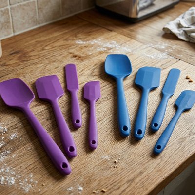 Ensemble de Spatule Cuisine en silicone violette et bleue pour pâtisserie
