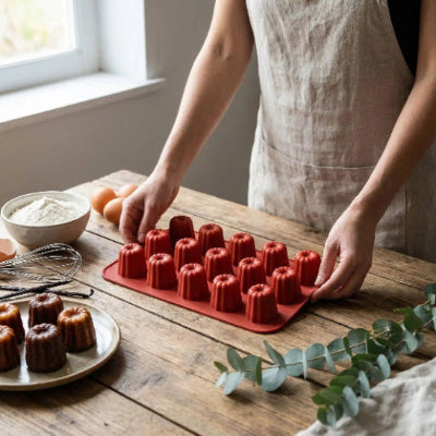Femme posant moules en silicone sur table