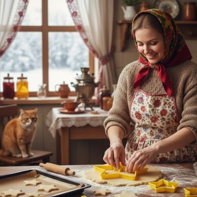 Femme préparant des biscuits de Noël avec emporte pièce étoile dans cuisine