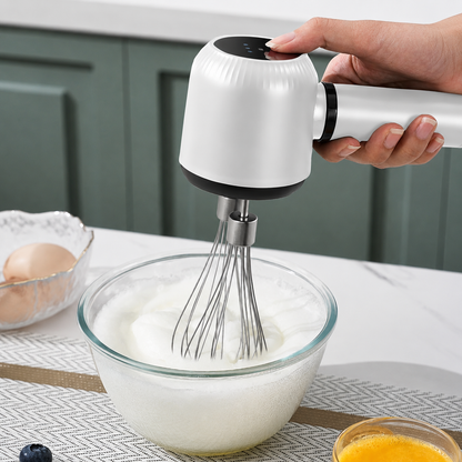 Fouet électrique blanc rechargeable fouettant crème saladier 