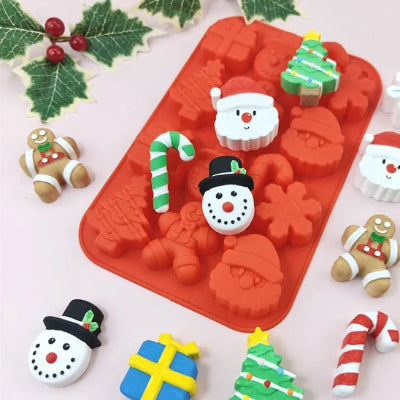 Moule à gateau en silicone de Noël rouge en forme de Père Noël bonhomme de neige et sucre d orge