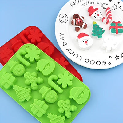 Moule à gateau en silicone de Noël rouge et verte avec décorations festives