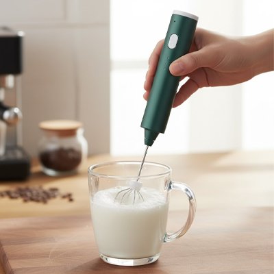 Mousseur a lait de couleur verte utilisé pour mousser verre de lait