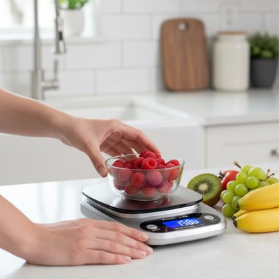 Balance Cuisine numérique pesant bol framboises fraîches 