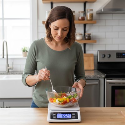Balance Cuisine numérique pesant saladier légumes frais