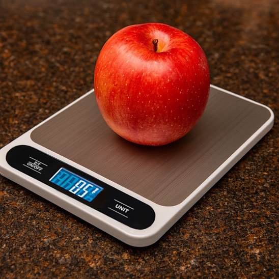 Balances de cuisine numériques pesant pomme rouge
