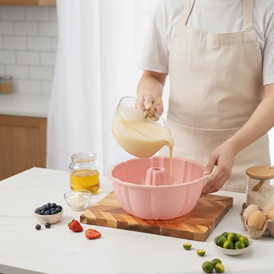 Femme préparant un délice avec moule a gateau 