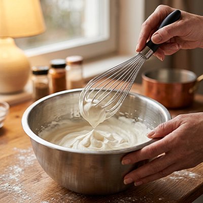 Fouet acier inoxydable fouettant crème onctueuse dans saladier