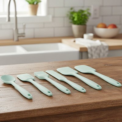 Spatule Cuisine en silicone de différentes tailles sur plan de travail