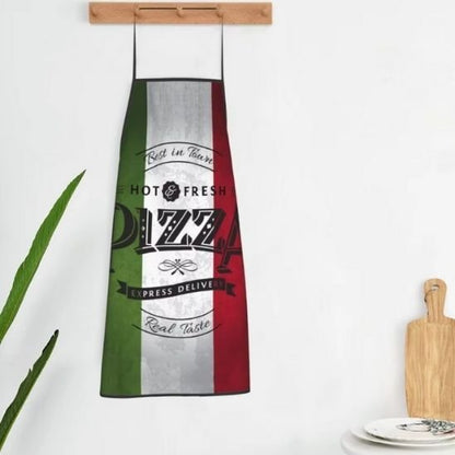 Tablier de cuisine aux couleurs du drapeau italien avec motif Pizza accroché porte manteau